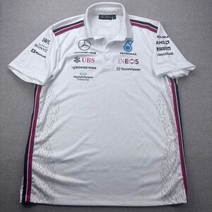 Mercedes AMG Petronas F1 Team Polo Shirt Mens XL White Formula 1 Sponsor Logo
